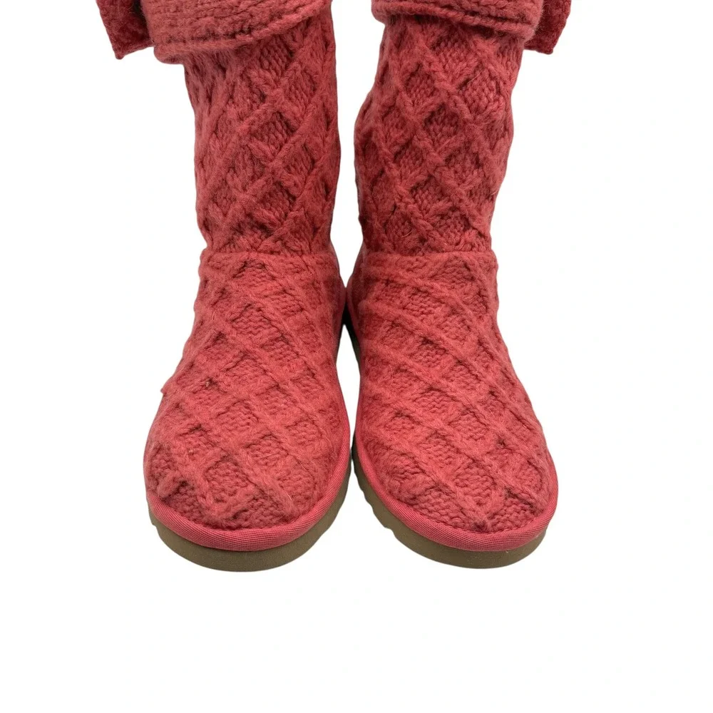 UGG Australia Knit‎ Button Boots Coral Pink Shearling Lined Women's Size 7
